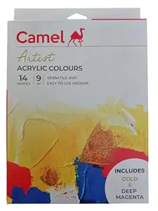 Camel Artist Acrylic Color Box 9Ml Tubes,14 Shades,Multicolor