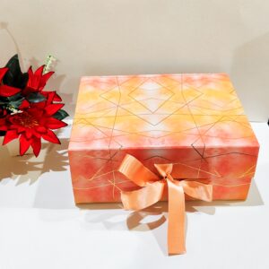 Artyflakes Ribbon Foil Gift Hamper Box – Peach Orange (8 × 10 × 4)