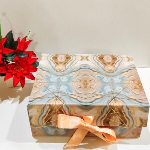 Artyflakes Ribbon Foil Gift Hamper Box – Ivory Cream with Pastel Print (8 × 10 × 4)